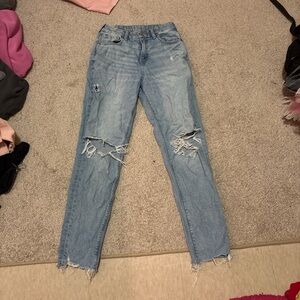 American Eagle Outfitters Light Blue Distressed Straight Leg Jeans